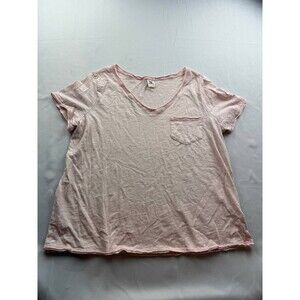 SEW IN LOVE Shirt Short Sleeve T Shirt V Neck Relaxed Fit Size Large Pink Pocket
